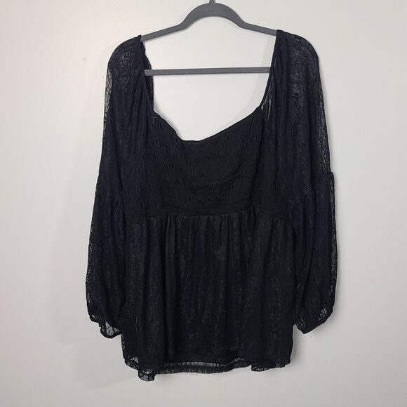 Torrid Black Lace Long Sleeve Top Rouched Bodice Size 4 - Picture 5 of 5